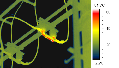 紅外熱像儀彩虹效果，看電線接頭發(fā)熱